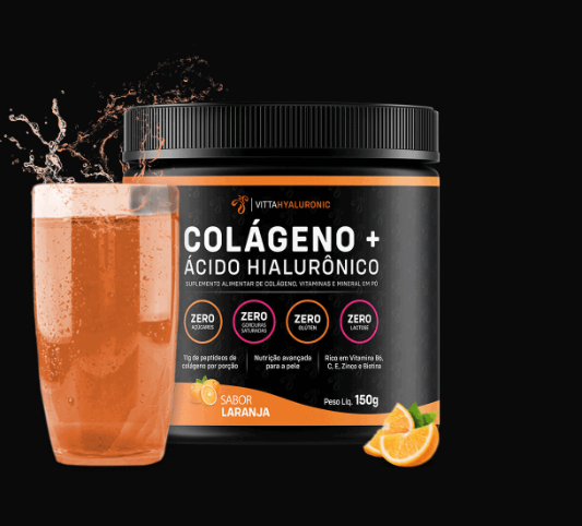 Pote de Colágeno + Ácido Hialurônico sabor laranja, 150g